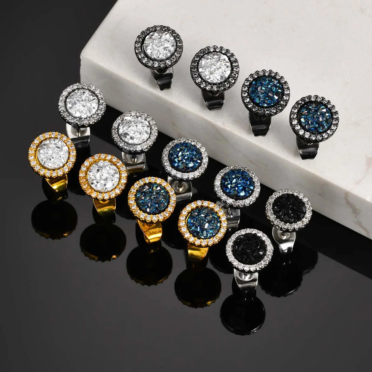 Shattered Zircon Stud Earrings for Men Boys | Hypoallergenic Round Minimalist Jewelry Gift