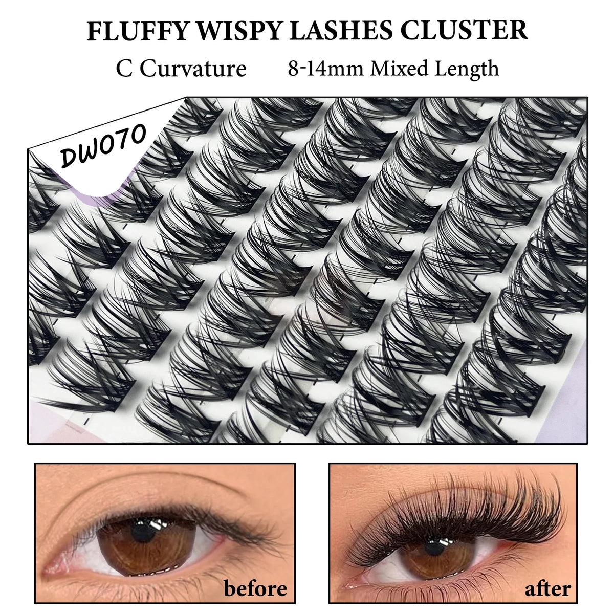 MIOFIA DIY Eyelash Clusters Fluffy Natural Anime Lashes 8-14mm Mixed Length Large capacity 3D Russian Volume Eyelash Extension