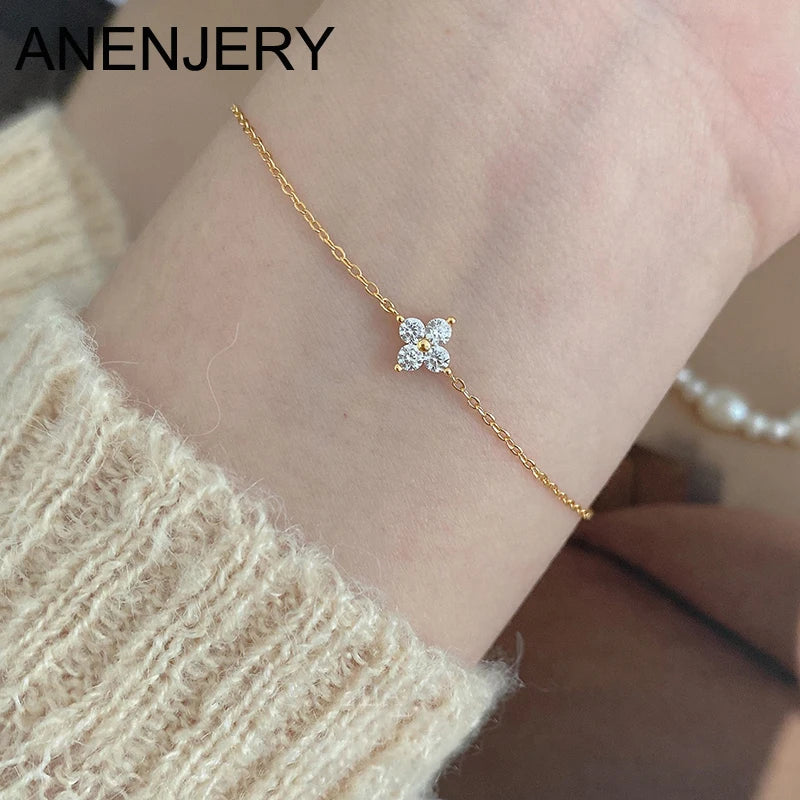 Four Leaf Clover Cubic Zirconia Bracelet | Trendy Chain Link Bracelet for Women