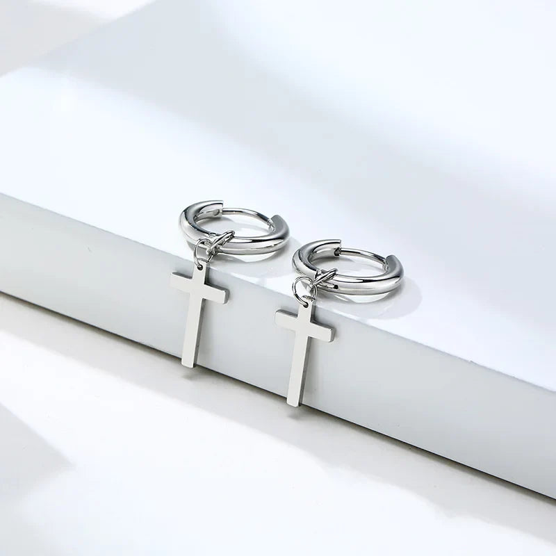 Stainless Steel Cross Earrings for Men | Religious Stud Earrings