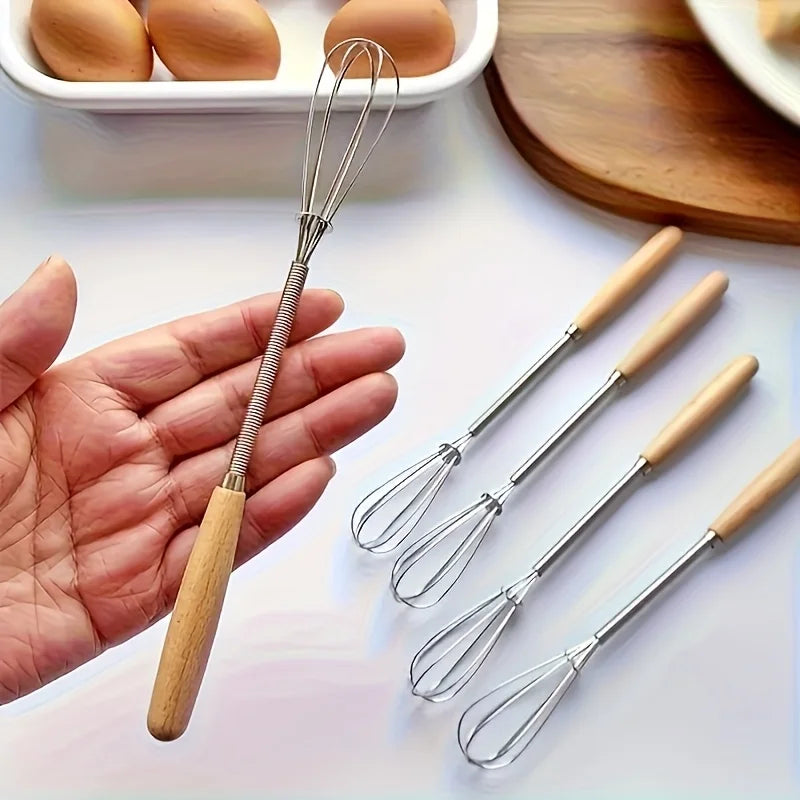 1pc/3pcs Set of Whisks with Solid Wood Handles | Stainless Steel Kitchen Whisk and Cream Mixer