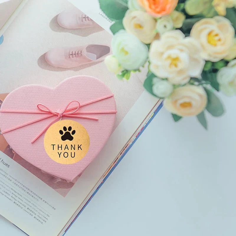 1 Inch Gold Foil Paw Thank You Stickers | Cute Business Supplies