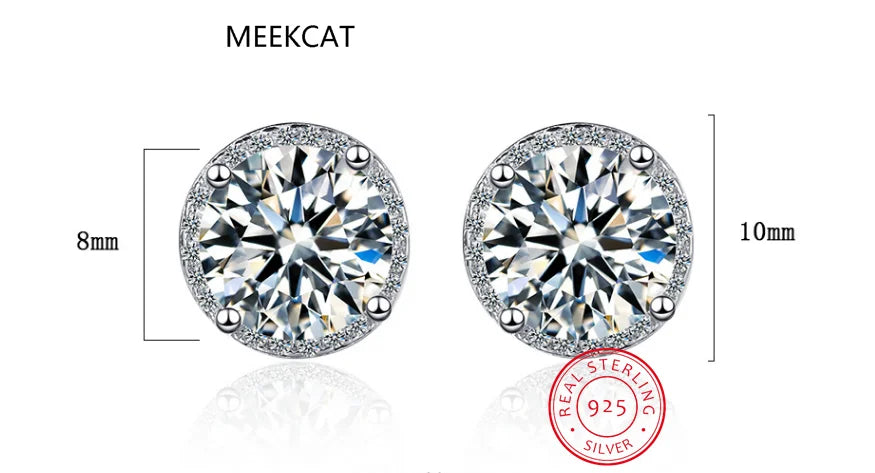 925 Sterling Silver Moissanite Stud Earrings | 2 Carat Round Engagement Wedding Jewelry for Women
