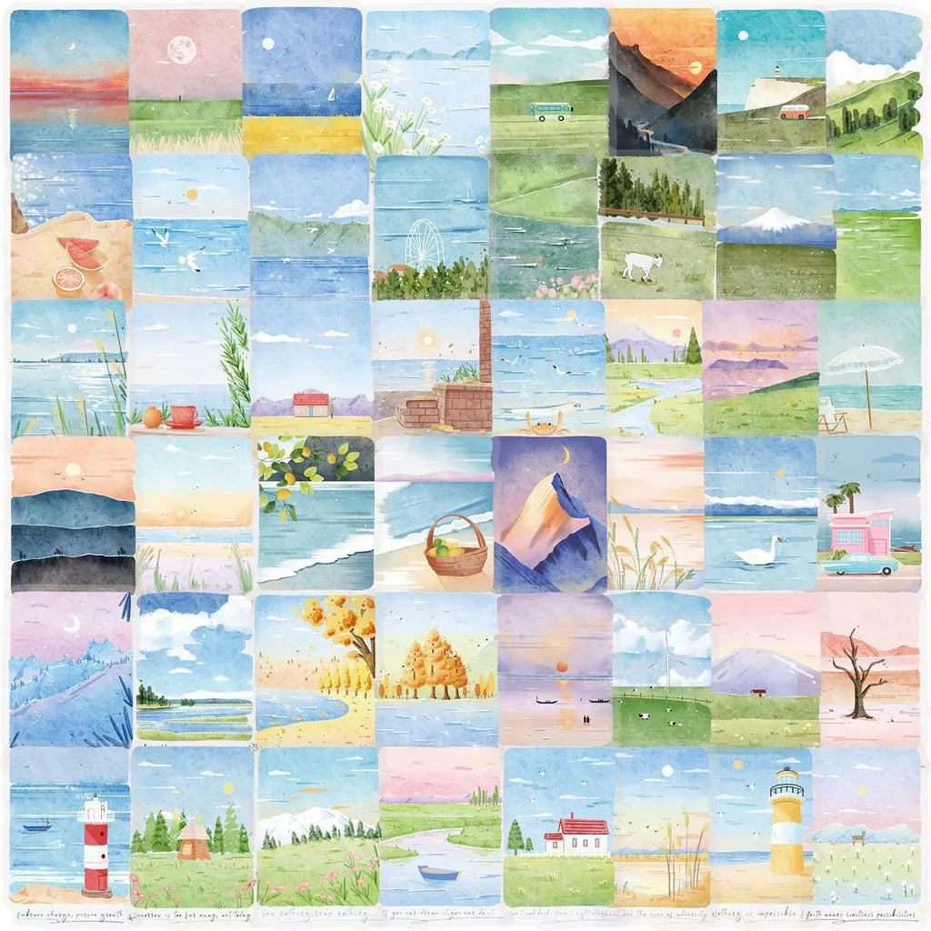 Transparent Mountain Sea Sticker Pack | 50 Clear PET Waterproof Decals for Scrapbooking