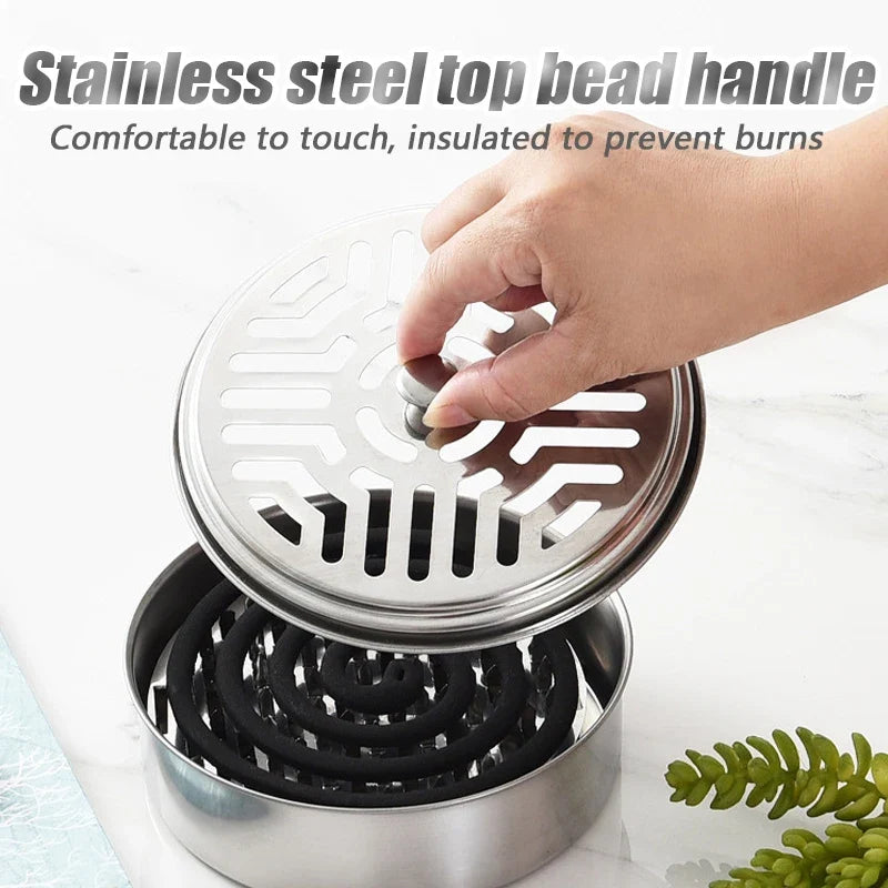 Stainless Steel Mosquito Coil Holder with Cover | Round Mosquito Coil Tray