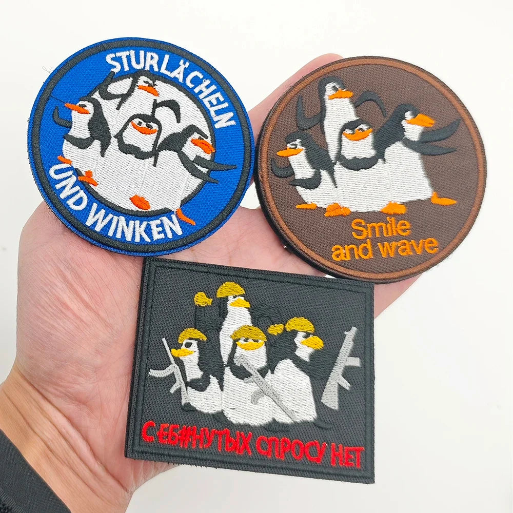 Cartoon Penguin Embroidered Velcro Patch | Tactical Applique for Clothes Bags Hats