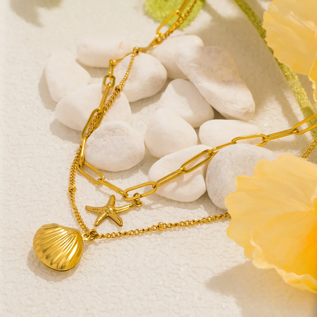 Double Layer Seashell Necklace | Summer Beach Jewelry for Women