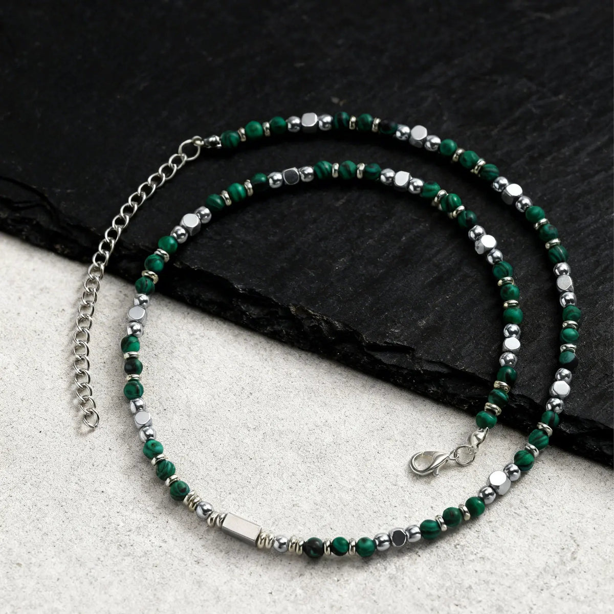 Vnox Stainless Steel Natural Stone Beaded Necklace | Trendy Adjustable Choker for Men Women