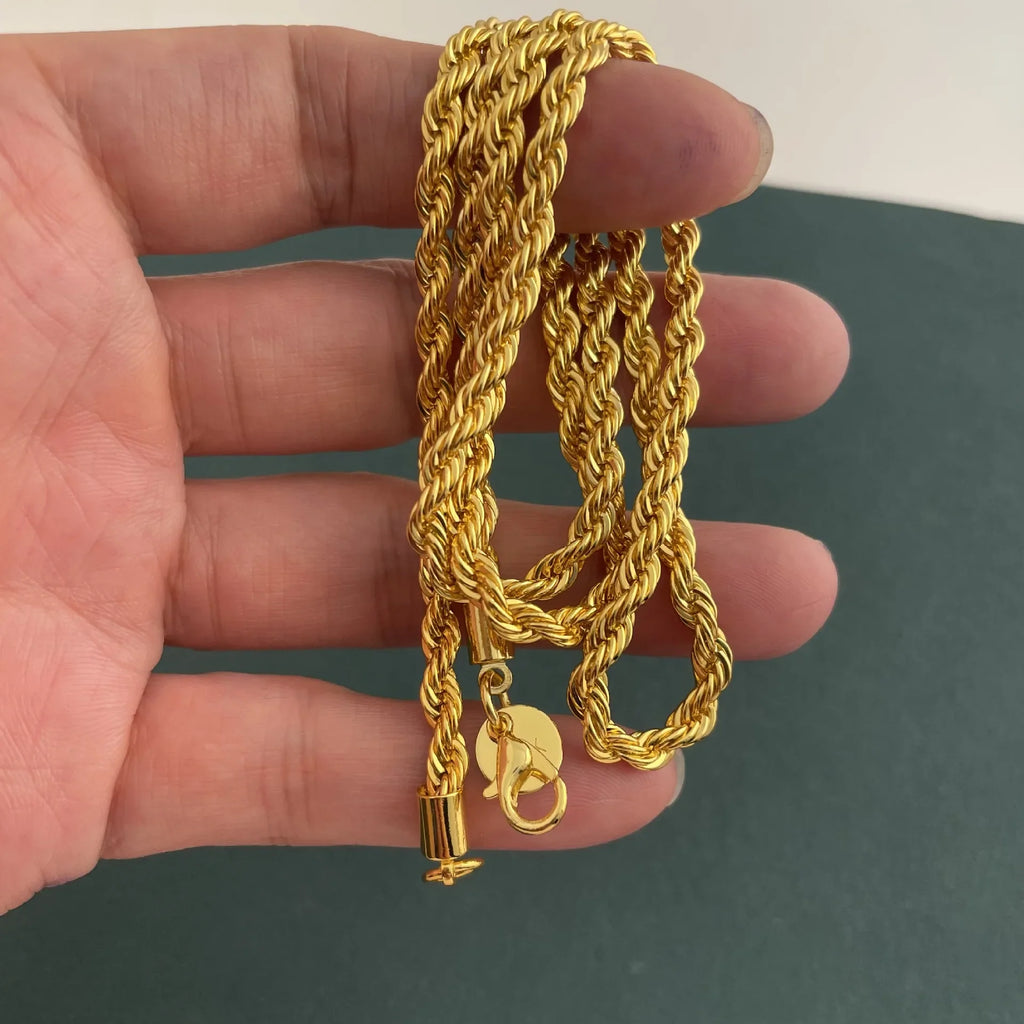 Andara 925 Sterling Silver 18K Gold Plated 4mm Twisted Rope Necklace | Unisex Minimalist Jewelry
