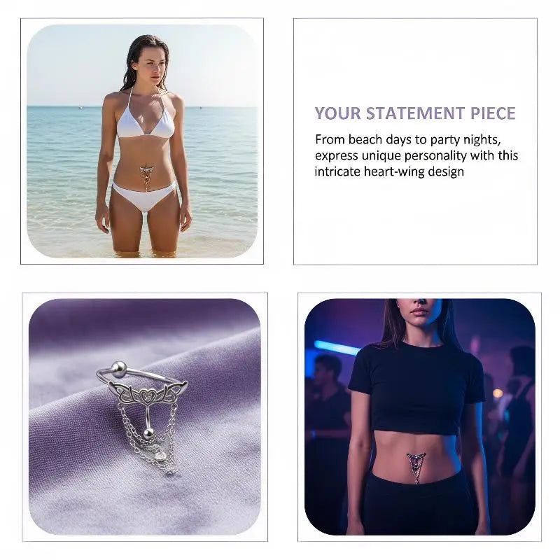 Heart Wings Sexy Belly Button Ring 1PC High Quality Stainless Steel Navel Piercing Jewelry for Women Gift Giving