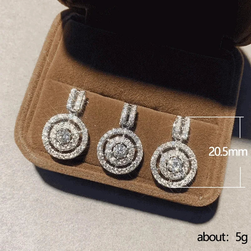 Huitan Circle Design Lady Pendant Necklace Silver Color Inlaid Shining CZ Elegant Wedding Engagement Fashion Accessories Jewelry
