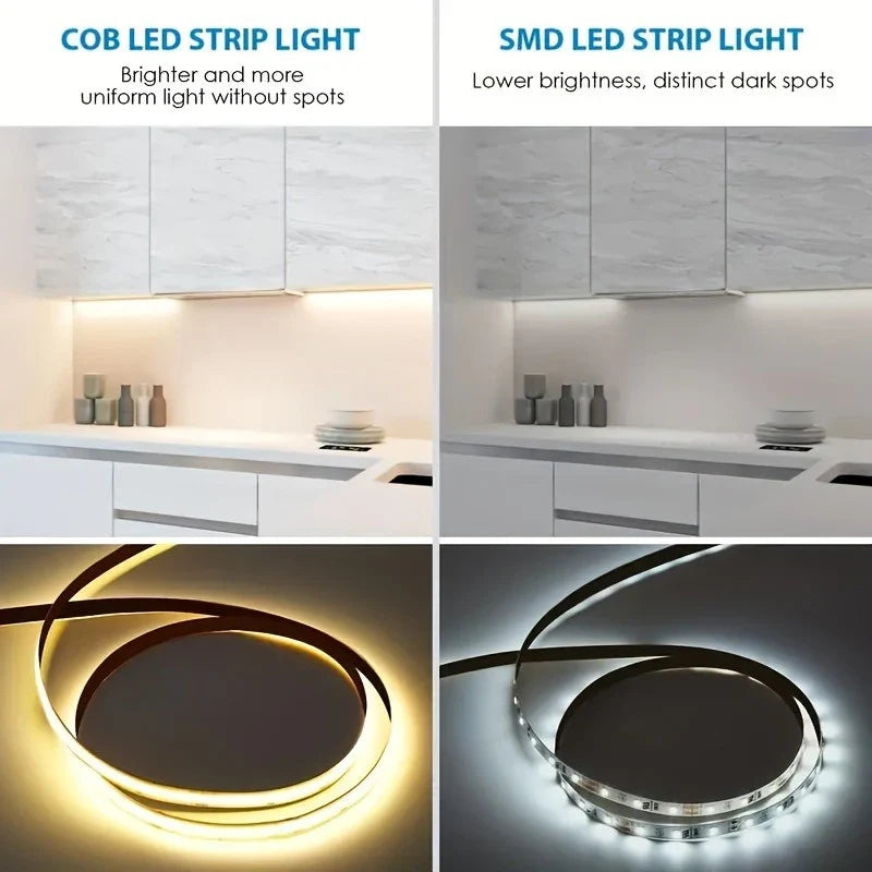USB 5V COB LED Strip Lights | Dimmable 320 LEDs/m Flexible Strip for Kitchen Cabinet Mirror Bedroom