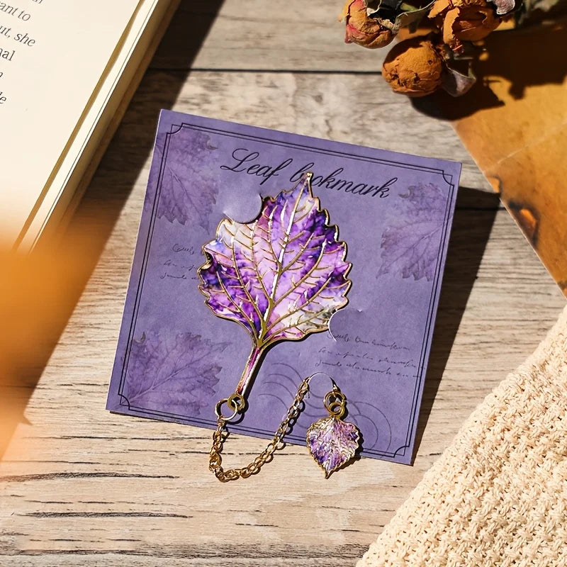 1 Pcs Vintage Leaf Bookmark With Metal Pendant Reading Accessory Gift for Book Lovers Student Teacher Writer