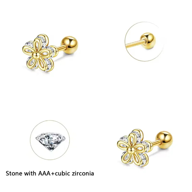 Heart Stud Earrings | Screw Back Cartilage Earrings for Women