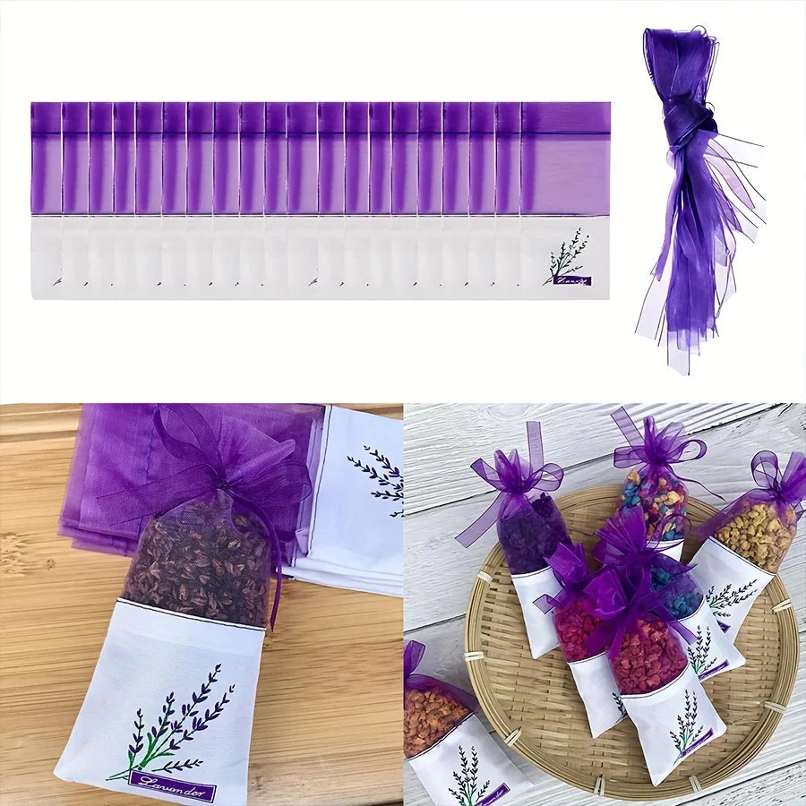 20pcs Lace Linen Sachet Empty Bags | Purple Strap Mesh for Aromatherapy
