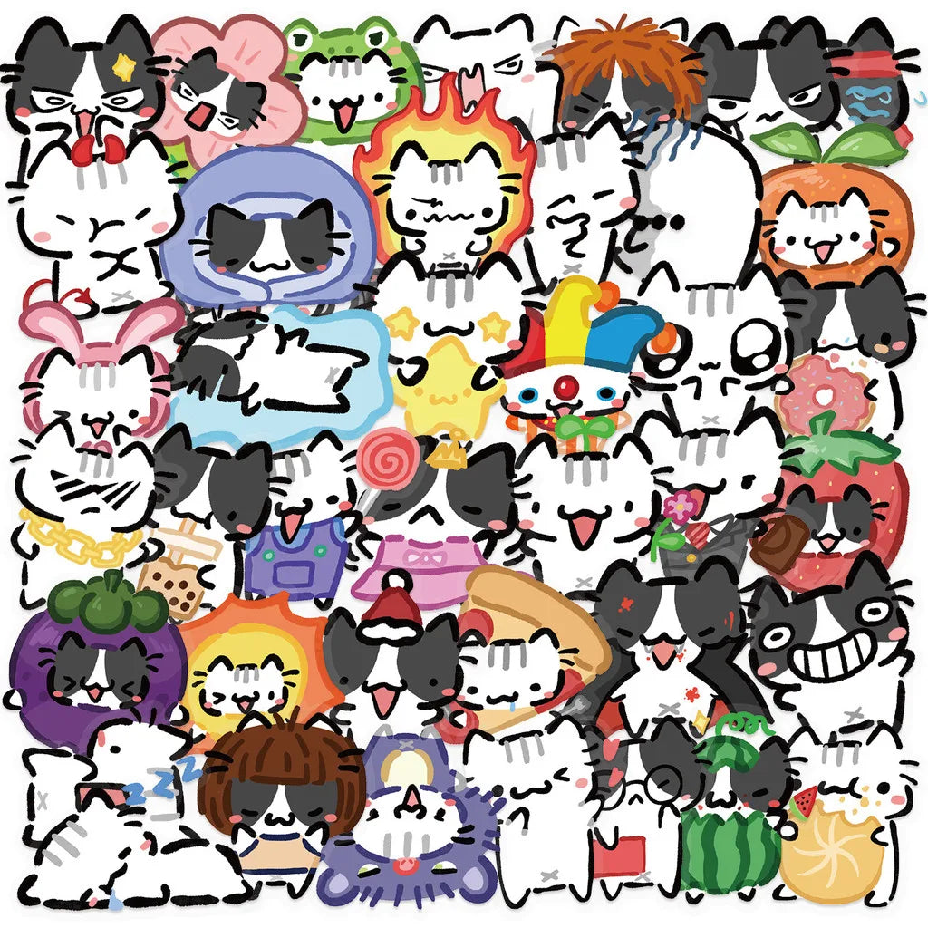 54pcs Transparent Cartoon Cat Stickers | Waterproof PET Decals for Guitar & Journals
