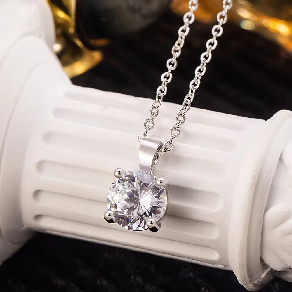Mini Moissanite Real 925 Sterling Silver Pendant Necklace Female Clavicle Necklaces Wedding Party Jewelry