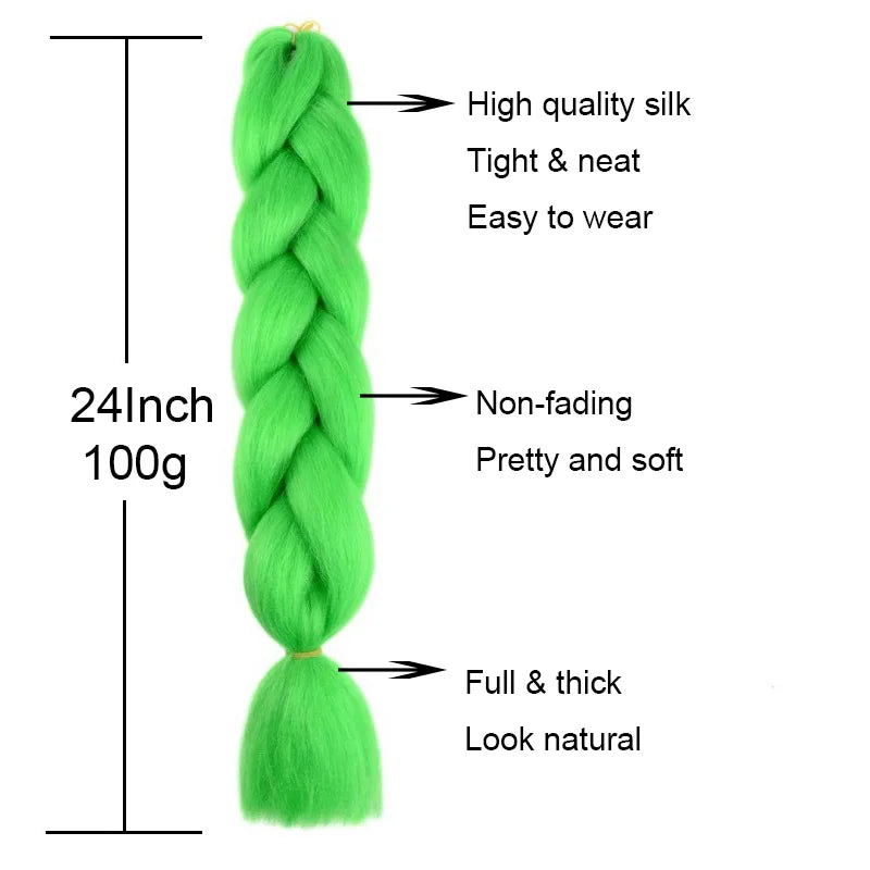 24-Inch Yaki Braids Ombre Jumbo Braiding Hair | Green Synthetic Hair Extensions for DIY Styles