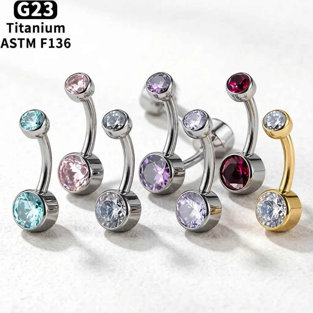 ASTM F136 Titanium Internally Threaded Navel Rings 10mm 12mm with round CZ Belly Button Rings Belly For Women Piercing Jewelry