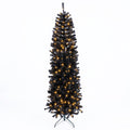 7-8 FT Slim Black Pencil Christmas Tree with LED Lights