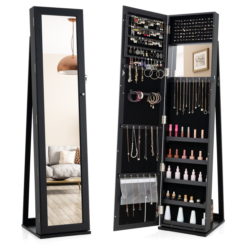 Standing Lockable Jewelry Storage Organizer with Full-Length Mirror