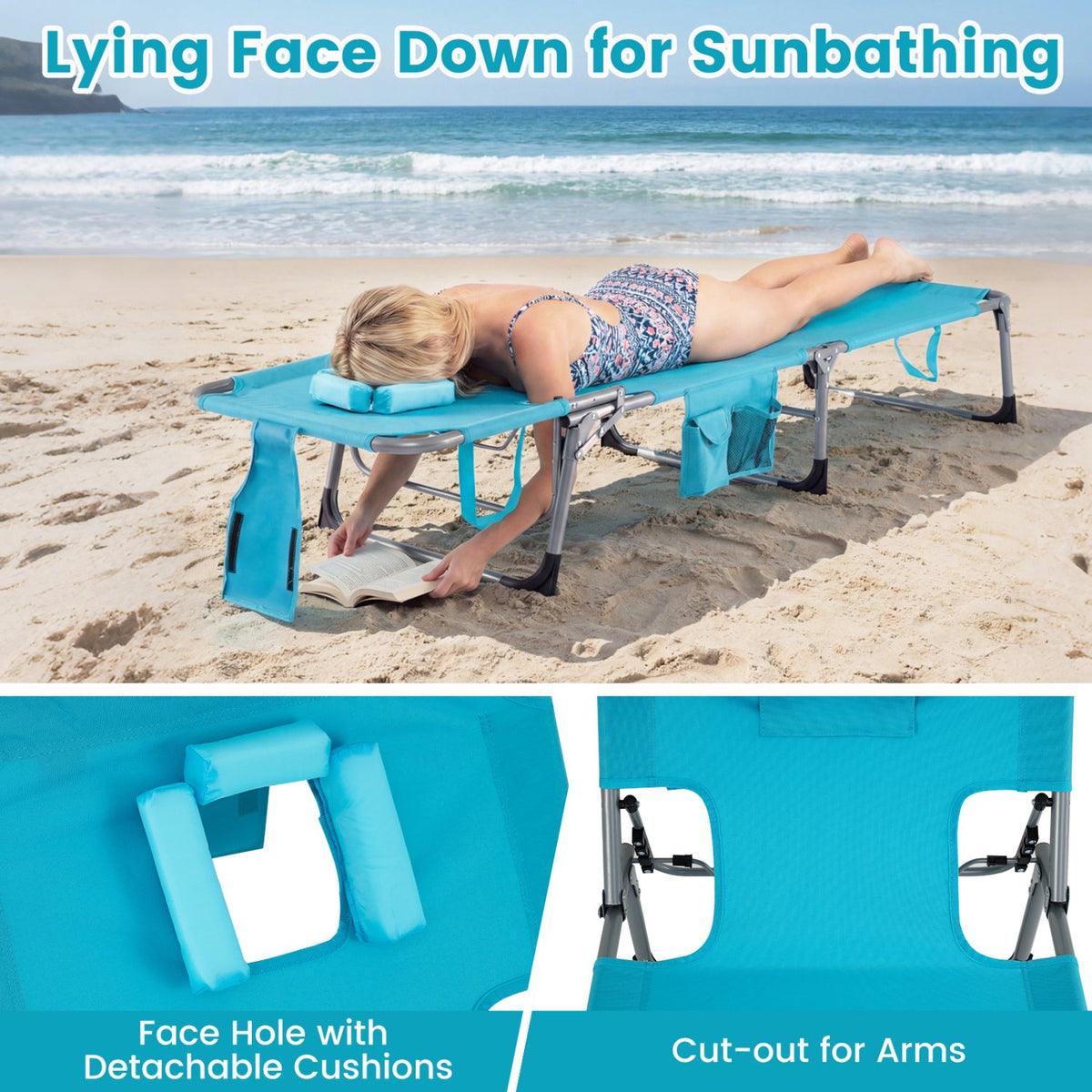 Tanning Chair with Face Arm Holes Folding Chair