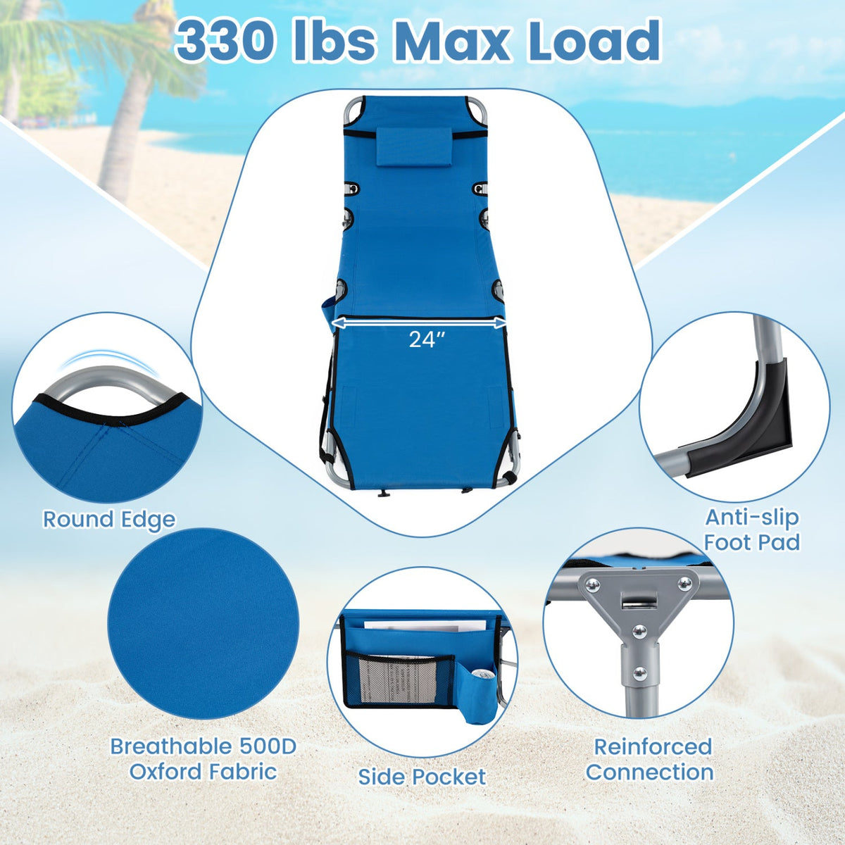 Tanning Chair with Face Arm Holes Portable Sunbathing Chair