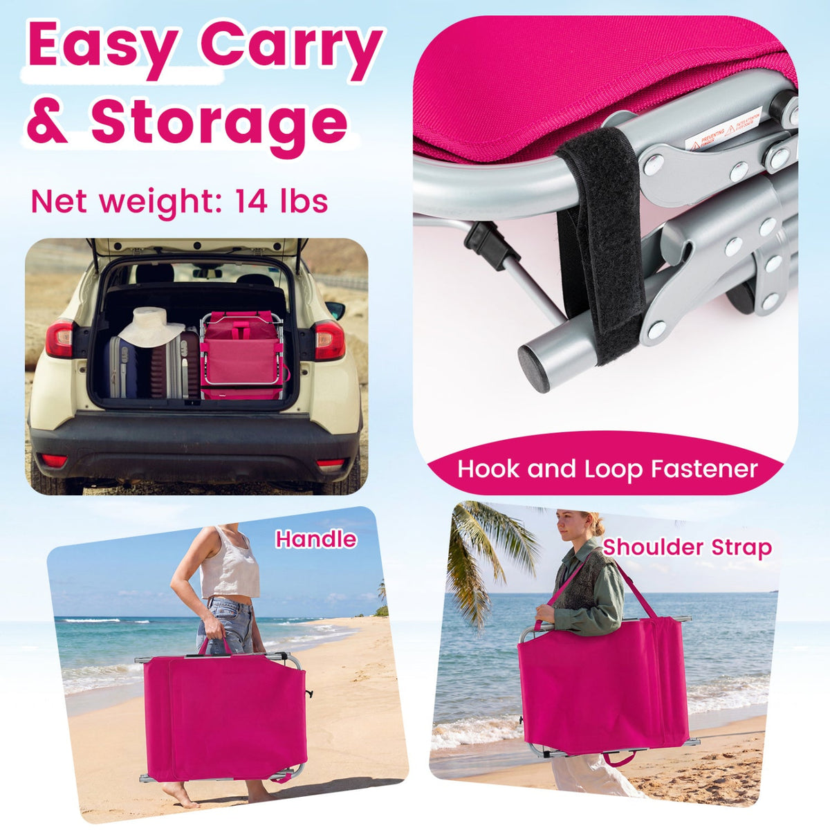 Tanning Chair with Face Arm Holes Portable Sunbathing Chair