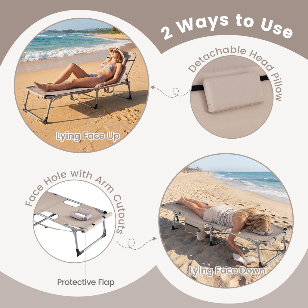 Tanning Chair with Face Arm Holes Portable Sunbathing Chair