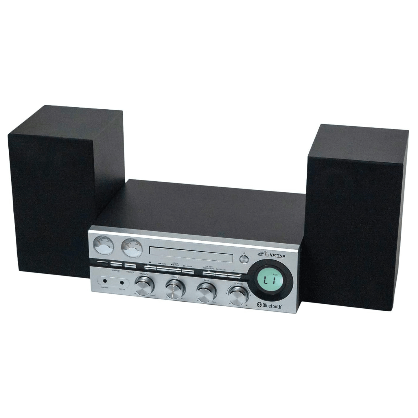 Victor Milwaukee 50W Desktop CD Stereo System w Bluetooth, CD Player & FM Radio
