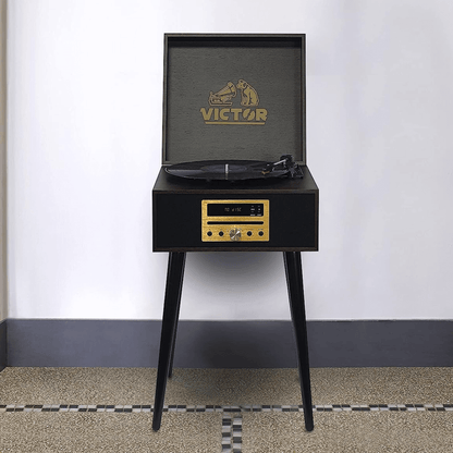 Victor Newbury 8-in-1 Music Center w Chair-Height Legs, USB Slot & AM FM Radio