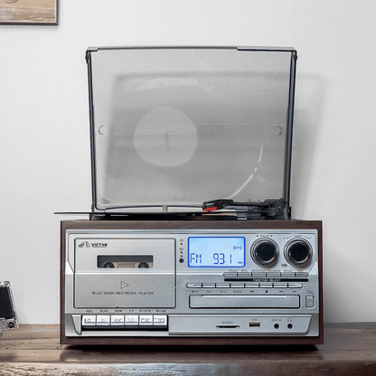 Victor Cosmopolitan 8-in-1 Turntable Music Center with Bluetooth, USB & Cassette