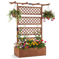 Wooden Planter Box with Lattice Trellis Raised Garden Bed Privacy Screen with Flat Roof