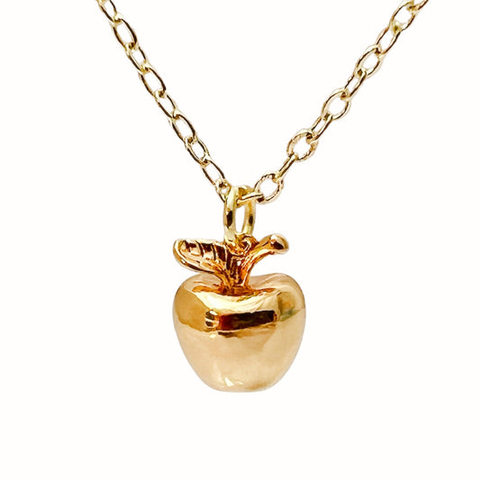 Gold Apple Necklace Cute Teacher Gift Kawaii Dainty Fruit Jewelry