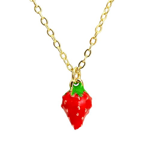 Strawberry Necklace Gold Dainty Fruit Jewelry Cute Minimal Pendant