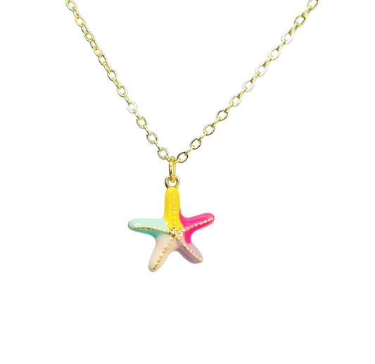 Starfish Necklace Gold Beach Jewelry Colorful Summer Pendant