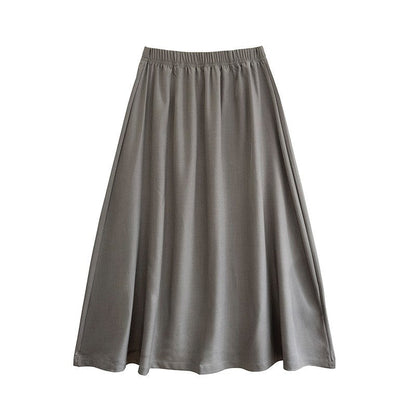 Solid Color Elastic Waist A-Line Skirt with Flared Hem