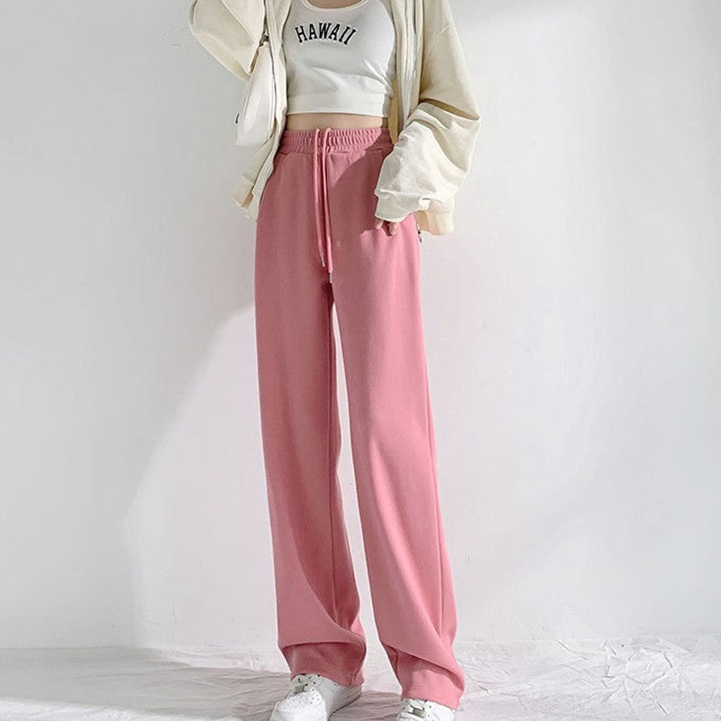 Casual Loose Wide Leg Drawstring Pants with Elastic Waist in Solid Color