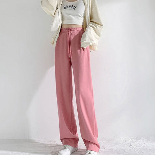 Casual Loose Wide Leg Drawstring Pants with Elastic Waist in Solid Color