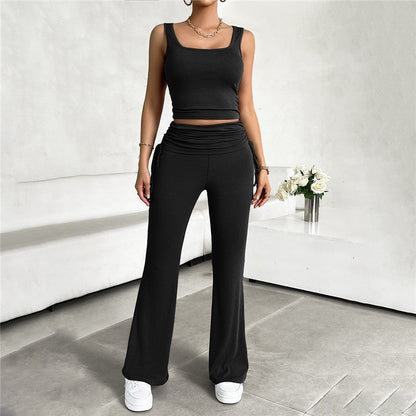 Slim Fit Casual Solid Color Vest and Pants Ensemble
