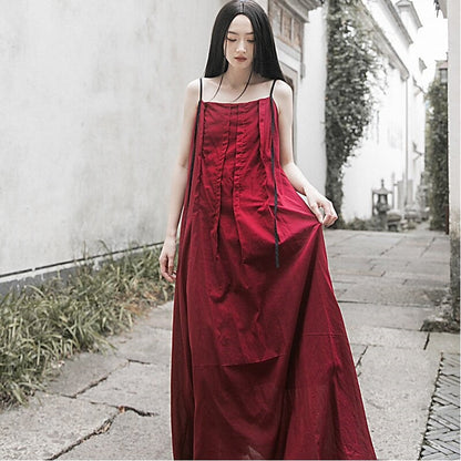 Flowy Solid Color Sling Dress