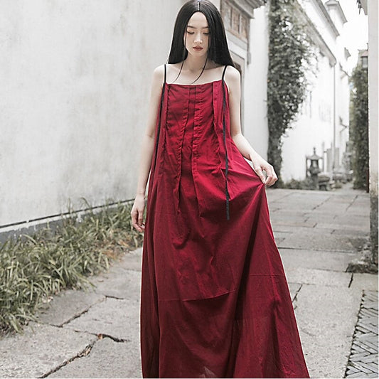 Flowy Solid Color Sling Dress