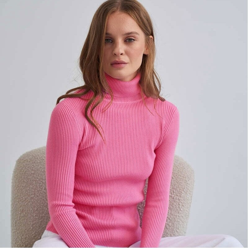 High Neck Pullover Solid Color Sweater