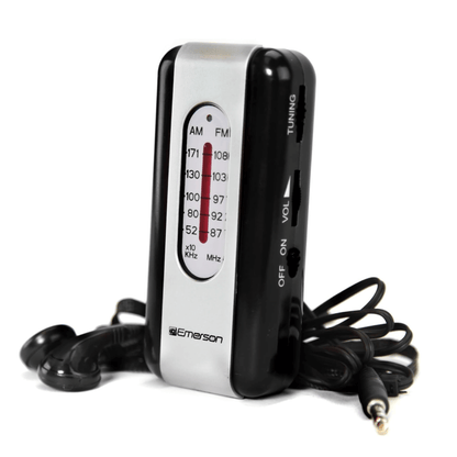 Emerson Portable AMFM Radio with Earbuds and Wide Frequency Range of Stations