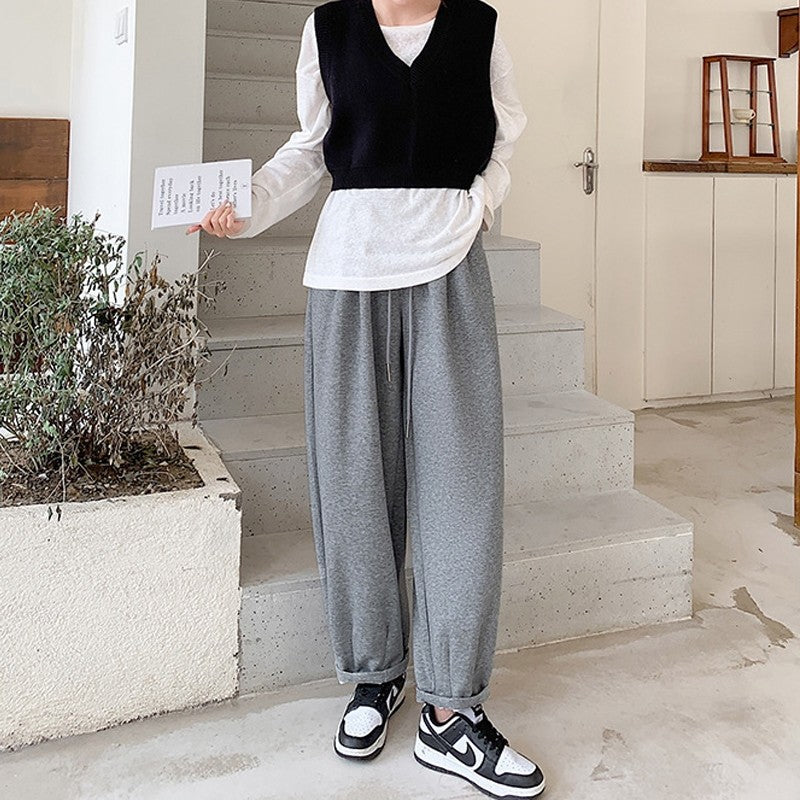 Casual Sports Harem Pants with Elastic Waist - Solid Color