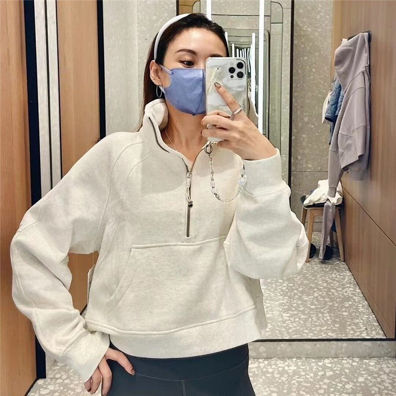 Loose-Fit Wrinkle-Resistant High-Neck Solid Color Blouse
