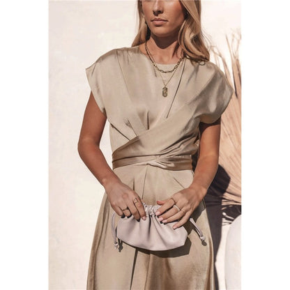 Solid Color Sleeveless Bandage Satin Maxi Dress