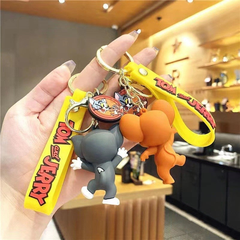 Whimsical Cat and Mouse Cartoon Keychain