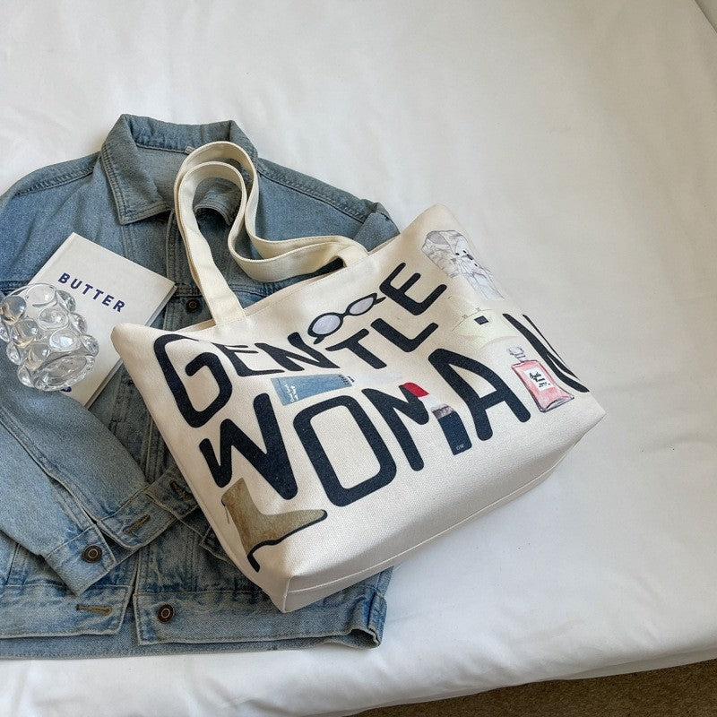 Colorful Rainbow Print Oversized Canvas Shoulder Bag