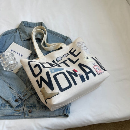 Colorful Rainbow Print Oversized Canvas Shoulder Bag